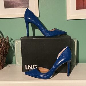 Kenjay D'Orsay Pumps from INC International Concepts in Blue Crocodile Print.